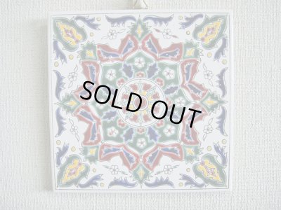 画像1: 【ＳＯＬＤ　ＯＵＴ　ありがとうございました！】【ゆうパック】（ギリシャ雑貨）タイルの壁飾り（鍋敷）幾何学模様（グリーン）