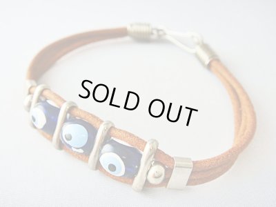 画像1: 【ＳＯＬＤ　ＯＵＴ　ありがとうございました！】（ギリシャアクセサリー）イーブルアイ（ナザールボンジュウ）ブラウンレザーブレスレット