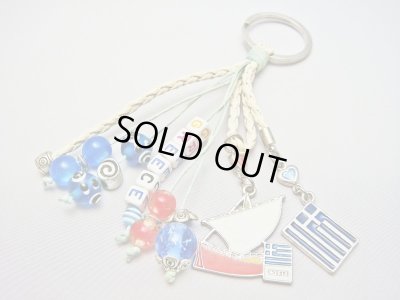 画像1: 【ＳＯＬＤ　ＯＵＴ　ありがとうございました！】（ギリシャアクセサリー）イーブルアイ（ナザールボンジュウ）・渦巻き模様キーチェーン（キーホルダー）（ビーズブルー）