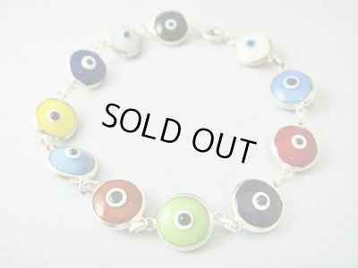 画像1: 【ＳＯＬＤ　ＯＵＴ　ありがとうございました！】【アウトレット　目玉の欠け　色のくすみ有】（ギリシャアクセサリー）イーブルアイ（ナザールボンジュウ）シルバー９２５カラフルブレスレット【ハート付き♪】【定価３８００円】