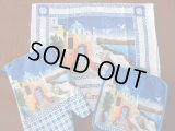 【ＳＯＬＤ　ＯＵＴ　ありがとうございました！】【お客様の声あり♪】【メアンドロス模様】（ギリシャ雑貨）サントリーニ島キッチン３点セット（ミトン・鍋つかみ・タオル）Greece