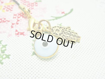 画像1: 【ＳＯＬＤ　ＯＵＴ　ありがとうございました！】【定価3000円】（イスラエル・トルコ）ハムサ・イーブルアイ携帯ストラップ（水色・ゴールド）