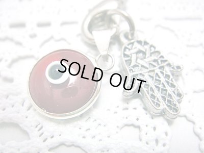 画像1: 【ＳＯＬＤ　ＯＵＴ　ありがとうございました！】（イスラエル・トルコ）ハムサ・イーブルアイ携帯ストラップ（えんじ・シルバー）