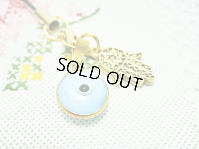 画像1: 【ＳＯＬＤ　ＯＵＴ　ありがとうございました！】（イスラエル・トルコ）ハムサ・イーブルアイ携帯ストラップ（水色・ゴールド）