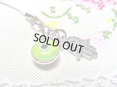 画像1: 【ＳＯＬＤ　ＯＵＴ　ありがとうございました！】（イスラエル・トルコ）ハムサ・イーブルアイ携帯ストラップ（黄緑・シルバー）