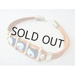 画像: 【ＳＯＬＤ　ＯＵＴ　ありがとうございました！】（ギリシャアクセサリー）イーブルアイ（ナザールボンジュウ）ブラウンレザーブレスレット