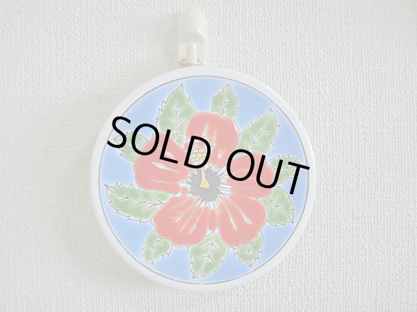 画像1: 【ＳＯＬＤ　ＯＵＴ　ありがとうございました！】（ギリシャ雑貨）タイルの壁飾り（コースター）華やかなハイビスカス（水色）