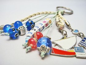 画像: 【ＳＯＬＤ　ＯＵＴ　ありがとうございました！】（ギリシャアクセサリー）イーブルアイ（ナザールボンジュウ）・渦巻き模様キーチェーン（キーホルダー）（ビーズブルー）