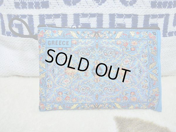 画像1: 【ＳＯＬＤ　ＯＵＴ　ありがとうございました！】（ギリシャ雑貨）布製ギリシャ刺繍イーブルアイ（ナザールボンジュウ）付き小物入れ（水色）