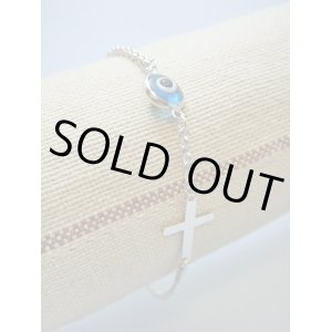 画像: 【ＳＯＬＤ　ＯＵＴ　ありがとうございました！】（ギリシャアクセサリー）イーブルアイ（ナザールボンジュウ）・クロスシルバー９２５ブレスレット（クリアブルー）