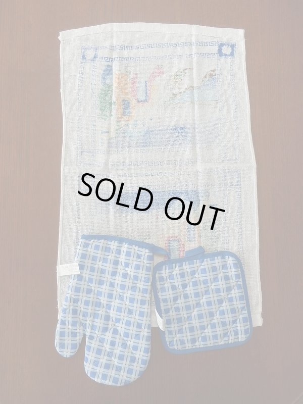 画像4: 【ＳＯＬＤ　ＯＵＴ　ありがとうございました！】【メアンドロス模様】（ギリシャ雑貨）サントリーニ島キッチン３点セット（ミトン・鍋つかみ・タオル）Athens