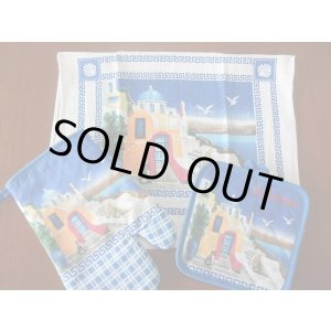 画像: 【ＳＯＬＤ　ＯＵＴ　ありがとうございました！】【メアンドロス模様】（ギリシャ雑貨）サントリーニ島キッチン３点セット（ミトン・鍋つかみ・タオル）Athens