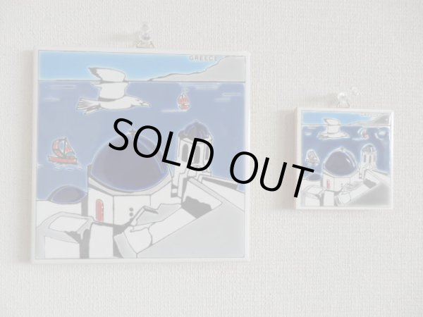 画像2: 【ＳＯＬＤ　ＯＵＴ　ありがとうございました！】（ギリシャ雑貨）タイルの壁飾り（コースター・正方形）カモメの飛ぶサントリーニ島の風景