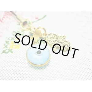 画像: 【ＳＯＬＤ　ＯＵＴ　ありがとうございました！】（イスラエル・トルコ）ハムサ・イーブルアイ携帯ストラップ（水色・ゴールド）