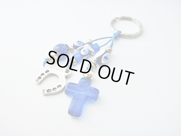 画像1: 【ＳＯＬＤ　ＯＵＴ　ありがとうございました！】【楽天ランキング受賞！】（ギリシャアクセサリー）クロスと馬蹄とイーブルアイ（ナザールボンジュウ）のキーチェーン