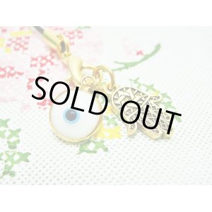 画像: 【ＳＯＬＤ　ＯＵＴ　ありがとうございました！】（イスラエル・トルコ）ハムサ・イーブルアイ携帯ストラップ（白・ゴールド）